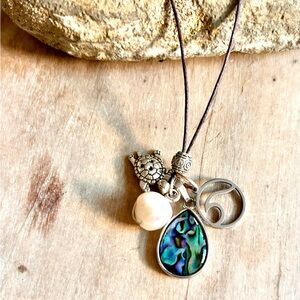 Sterling Silver Abalone Pendant Necklace with Fresh Water Pearl and Charms